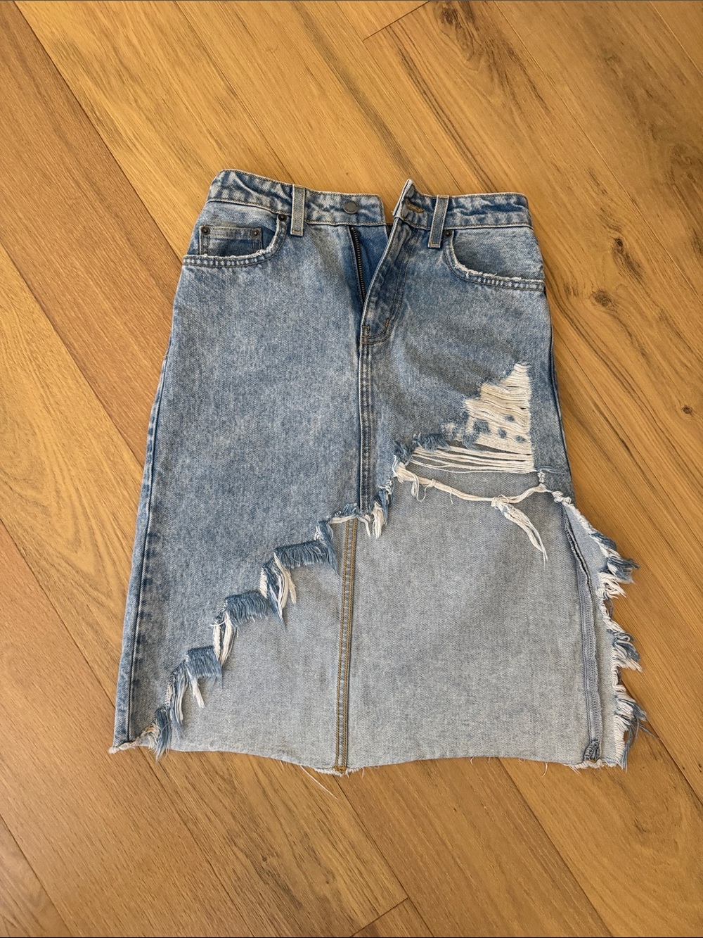 Carmar Light Blue Distressed Denim Midi Skirt
